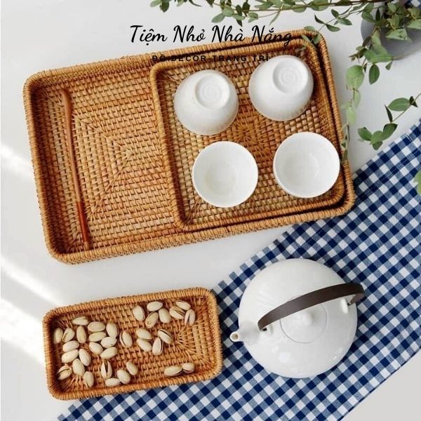 Khay đựng đồ mây tre đan, khay mây decor trang trí, chụp ảnh