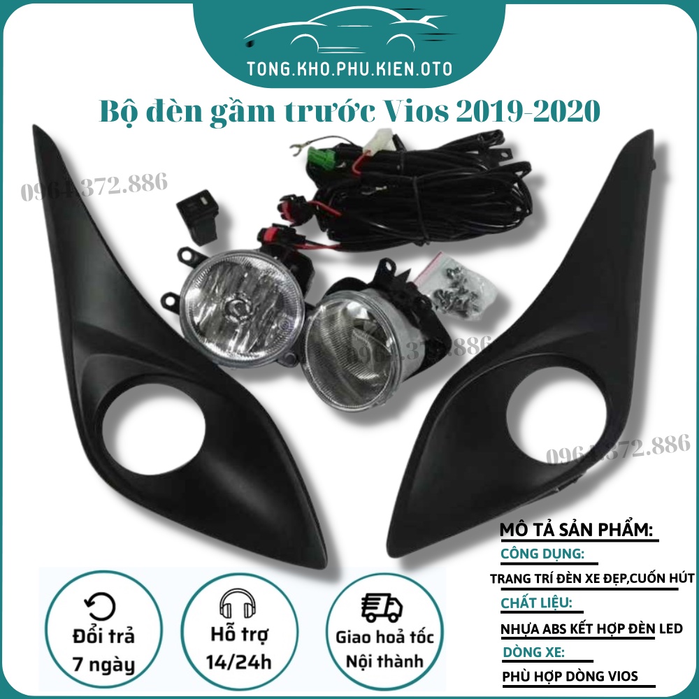 Vios, đèn gầm trước xe vios 2019 2020 - đủ bộ 2 đèn và dưỡng đen