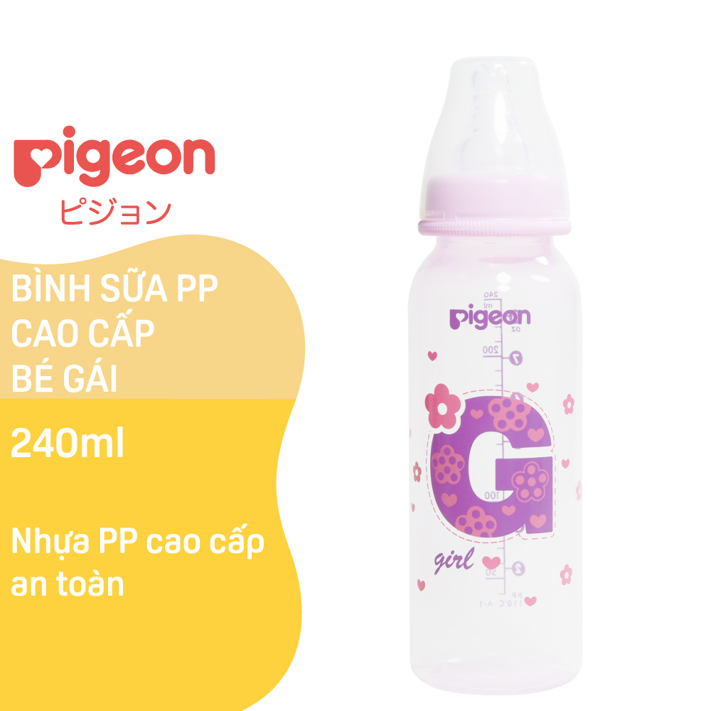 Bình sữa cổ hẹp PP cao cấp bé gái Pigeon 240ml (M)