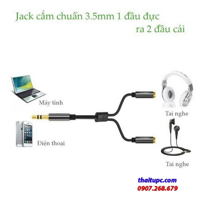 Cáp Audio 3.5mm 1 ra 2 UGREEN 10532 (20cm)