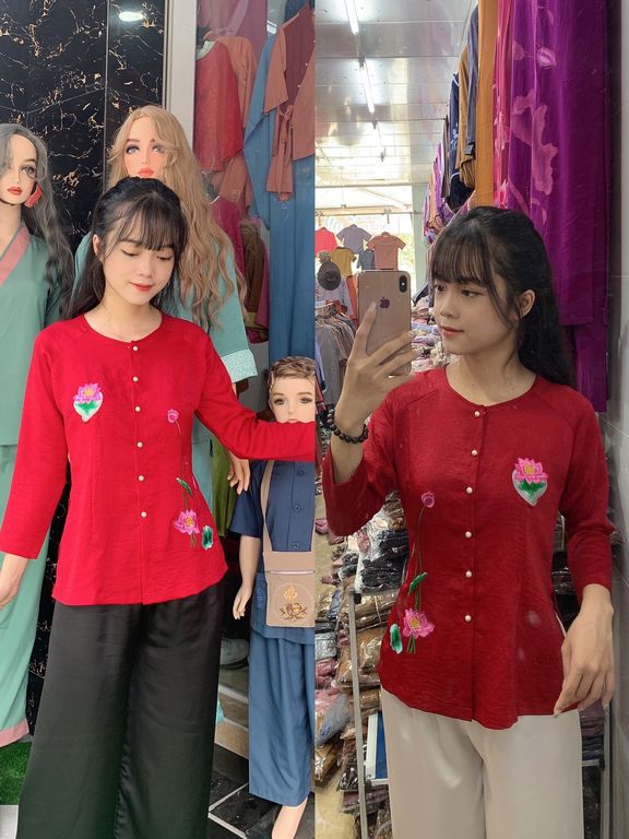 Áo Bà Ba Lụa thêu, Đồ đi chùa cho nữ, phong cách trẻ trung