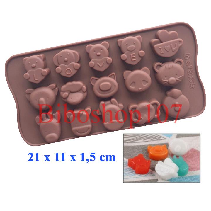 Khuôn silicon làm thạch, rau câu, socola 15 hình thú love