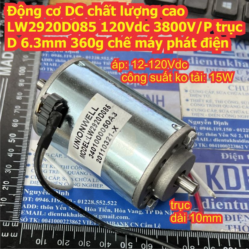 Động cơ dc chất lượng cao lw2920d085 120vdc 3800v/p trục d 6.3mm 360g chế máy phát điện kde4878