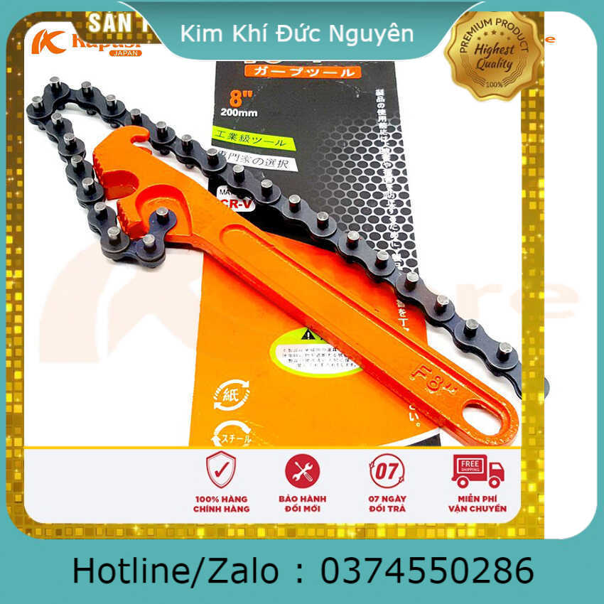 Cảo dây xích - mỏ lết xích kapusi japan, cảo mở nắp dầu nhớt bằng dây xích 8inch kim khí đức nguyên