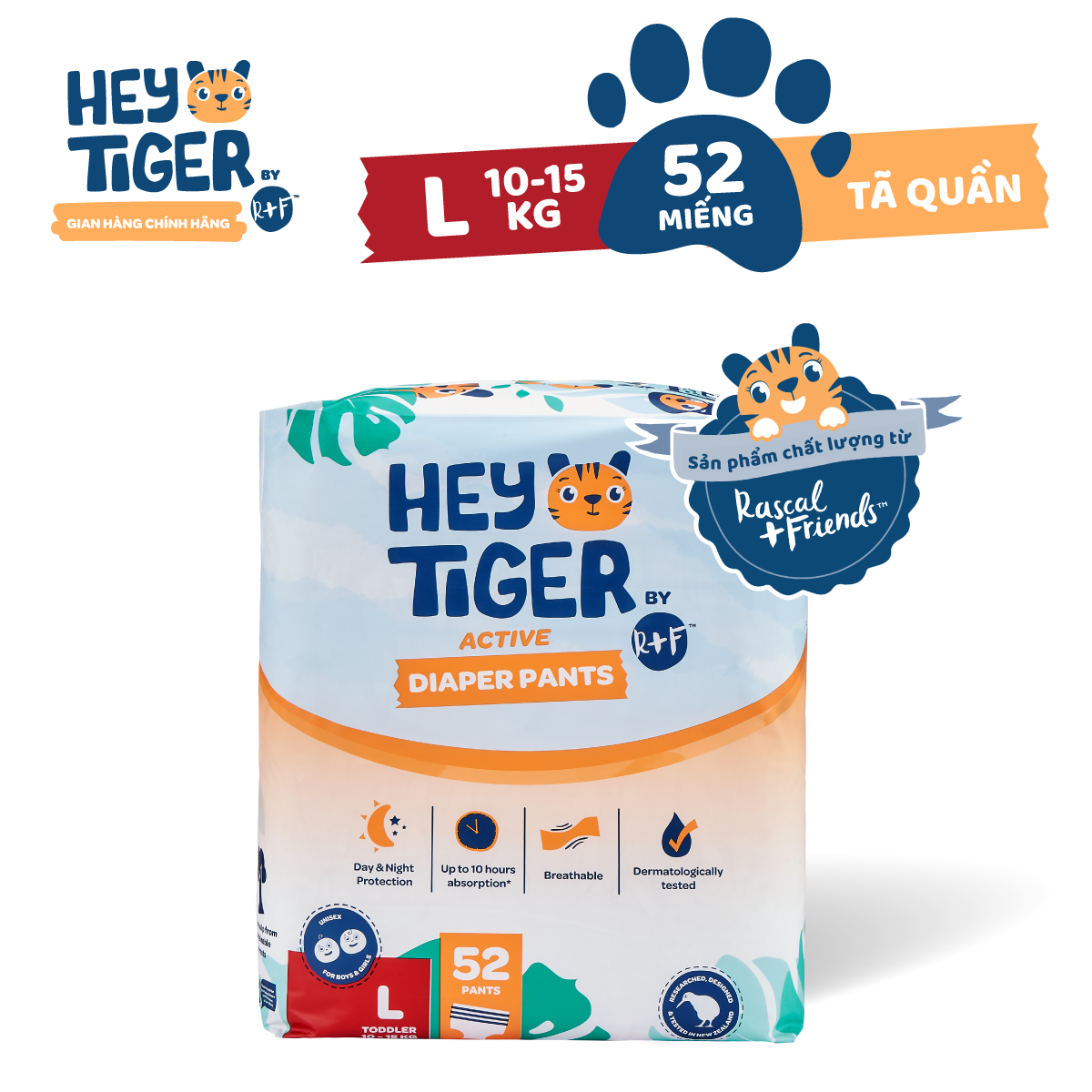 Tã/Bỉm Quần Hey Tiger Jumbo Size L (10-15kg) - 52 miếng