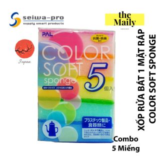 HCMMiếng Rửa Chén Tạo Bọt 1 Mặt Ráp Color Soft Sponge 5 Miếng Nội Địa Nhật thumbnail