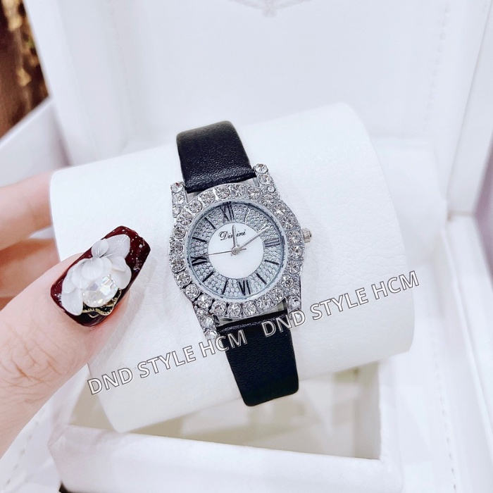 Đồng hồ nữ dây da cao cấp KDimi, đồng hồ nữ đẹp đính đá full viền sáng tay sang trọng nhẹ nhàng cực xinh - DNDStyle