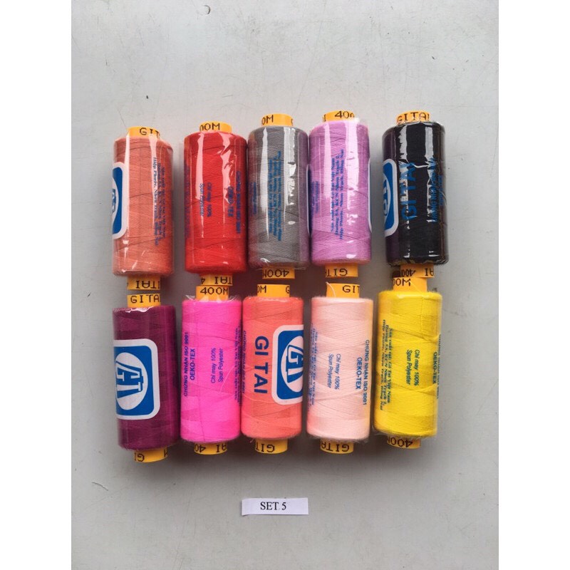 Set 10 cuộn chỉ ritai 400m 10 màu ngẫu nhiên