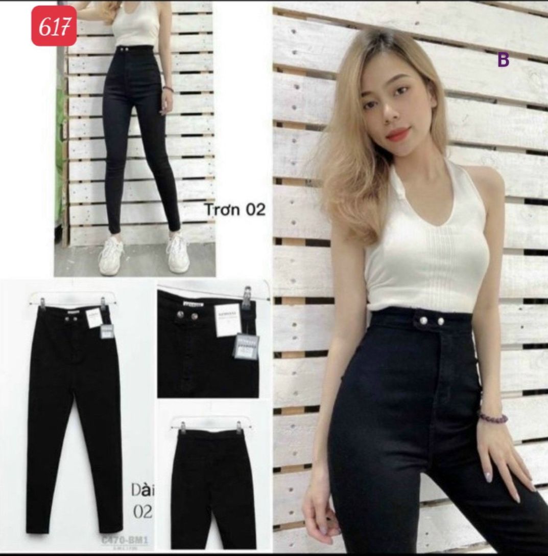 Quần jean nữ lưng cao màu đen trơn chất bò co giãn form skinny ôm dáng siêu xinh hàng chuẩn shop thời trang OhlalaFashion- JD617