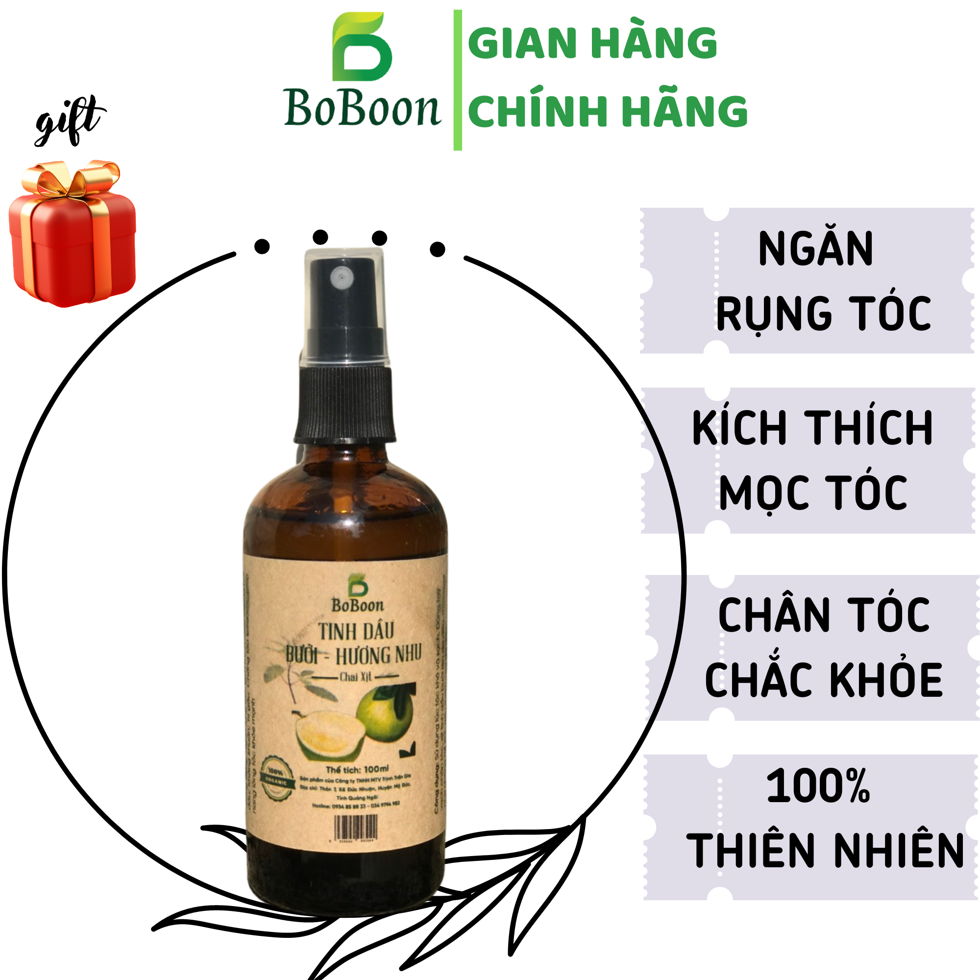 Xịt bưởi BOBOON hỗ trợ chăm sóc tóc, giảm rụng tóc 100ml