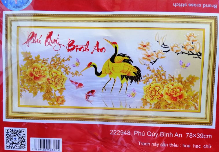 Tranh thêu chữ thập phú quý bình an 222948