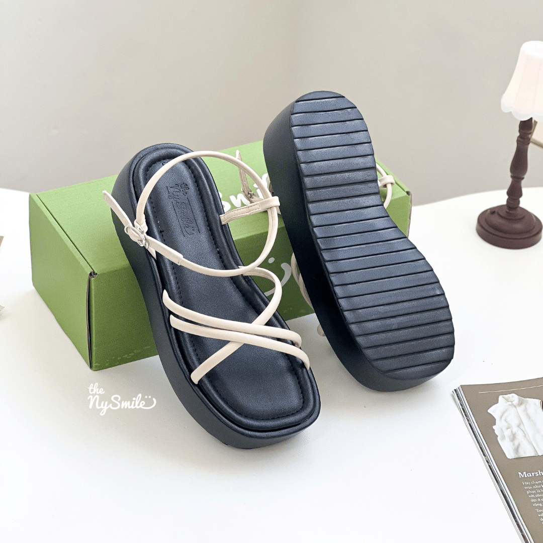 Giày sandals 5p đế bánh mì , sandals xuồng quai chéo - thenysmile - fondai