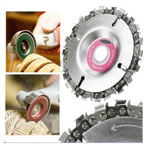 Lưỡi cưa xích cắt gỗ gắn cho máy mài cầm tay - đĩa cưa xích tròn 4 inch - đĩa phay gỗ - lưỡi cắt điêu khắc gỗ(4 inch 22 răng)