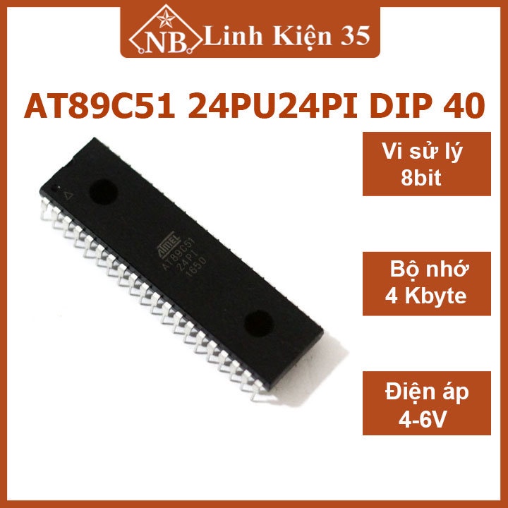 Linh kiện at89c51 24pu/24pi chân cắm dip 40, vi xử lý 8bit