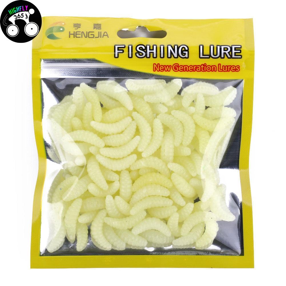 Highfly365 50pcs Plastic Soft Bait Maggot Grub Smell Worm Glow Shrimps Fishing Lures