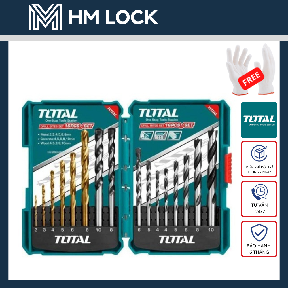 Bộ 16 mũi khoan đa năng total - khoan bê tông, sắt, thép, gỗ - tacsd6165 - hm lock