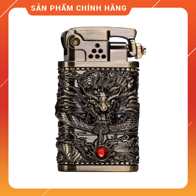 Vỏ Hộp Quẹt Bật Lửa Xăng Zorro Z602 Thiết Kế Họa Tiết Rồng Đính Ngọc Đỏ Đẹp Độc Lạ - Dùng Xăng Bấc Đá Cao Cấp (KHÔNG XĂNG KHÔNG GAS)