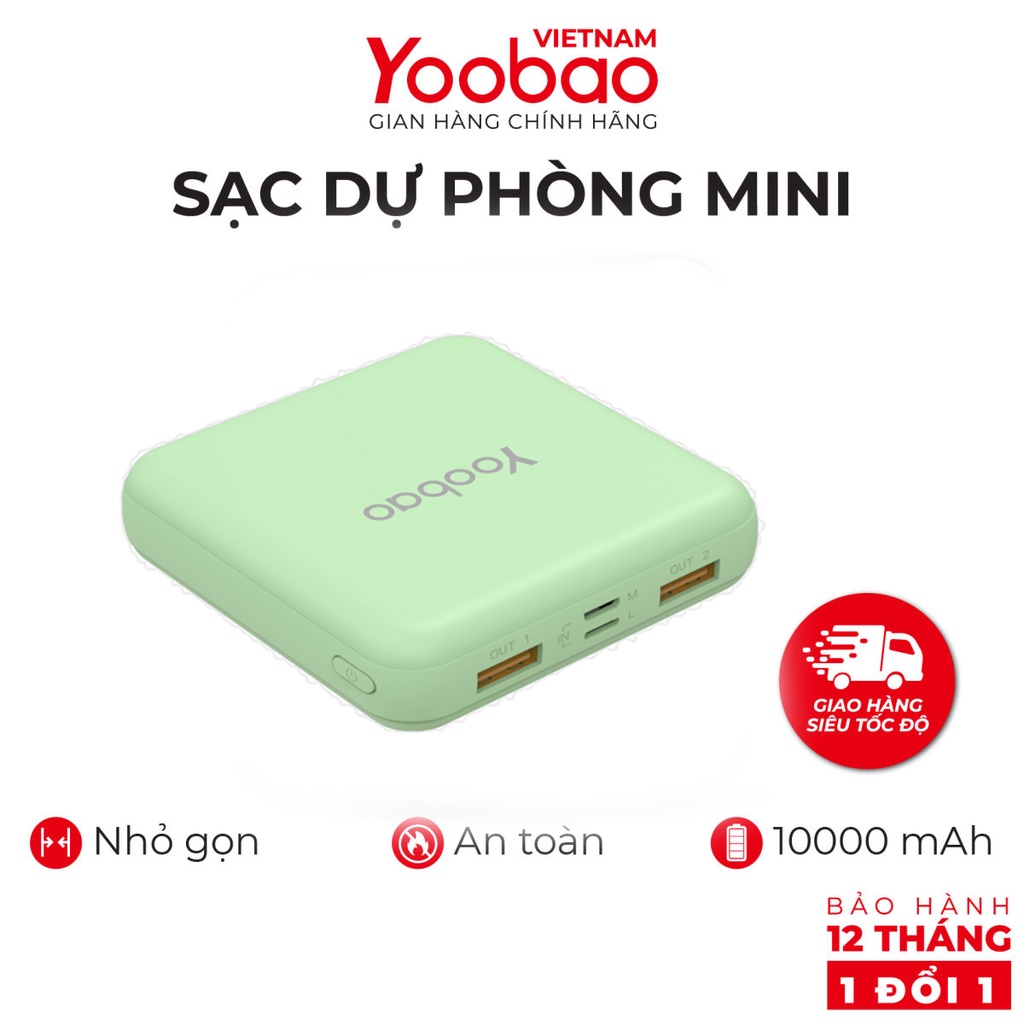 Sạc dự phòng Yoobao M4 mini 10000mAh Pin Li-Polymer cho điện thoại, máy tính bảng... Thiết kế nhỏ gọn, tiện lợi - Hàng phân phối chính hãng - Bảo hành 12 tháng 1 đổi 1