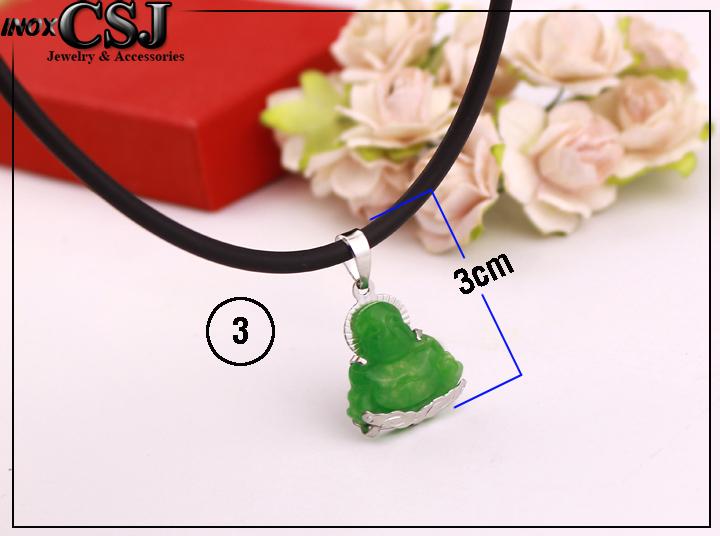 mặt dây chuyền cẩm thạch cao cấp hình phật di lặc 3mm - tặng dây chuyền cao su 2li khóa inox không đen
