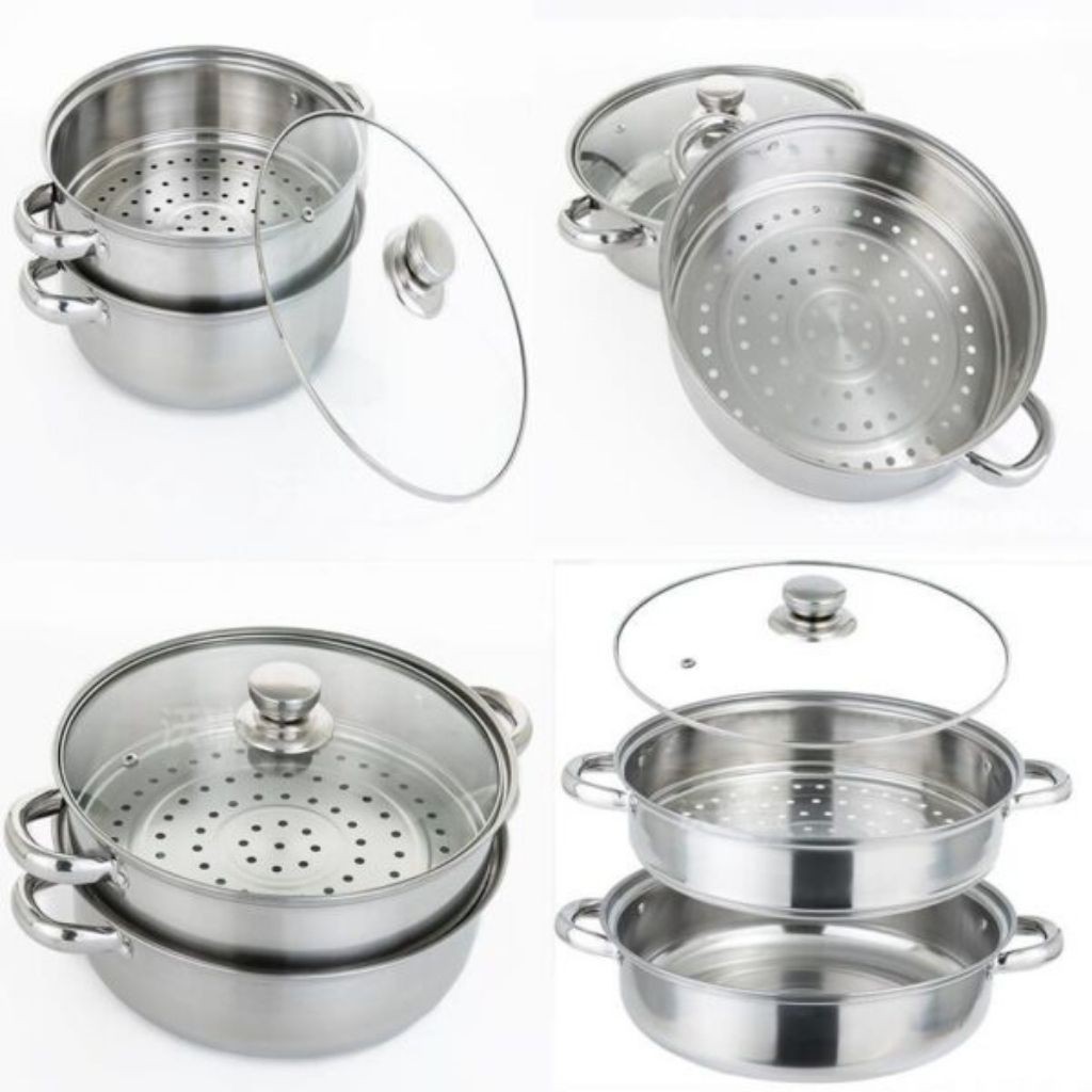 Nồi Hấp 2 Tầng Inox Size 28cm Hấp Đa Năng Tiện Lợi