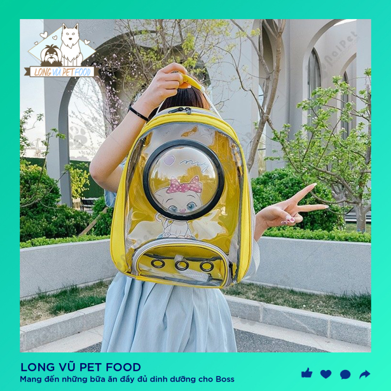 Balo phi hành nhựa silicol có kính 34*28*43cm, balo vận chuyển chó mèo thú cưng trong suốt thuận tiện di chuyển xe máy, ô tô, tàu - Long Vũ Pet Food