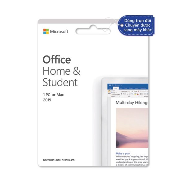 Bảng giá Phần mềm Office Home & Student 2019 |Dùng vĩnh viễn| Dành cho 1 người, 1 thiết bị |Word, Excel, PowerPoint Phong Vũ
