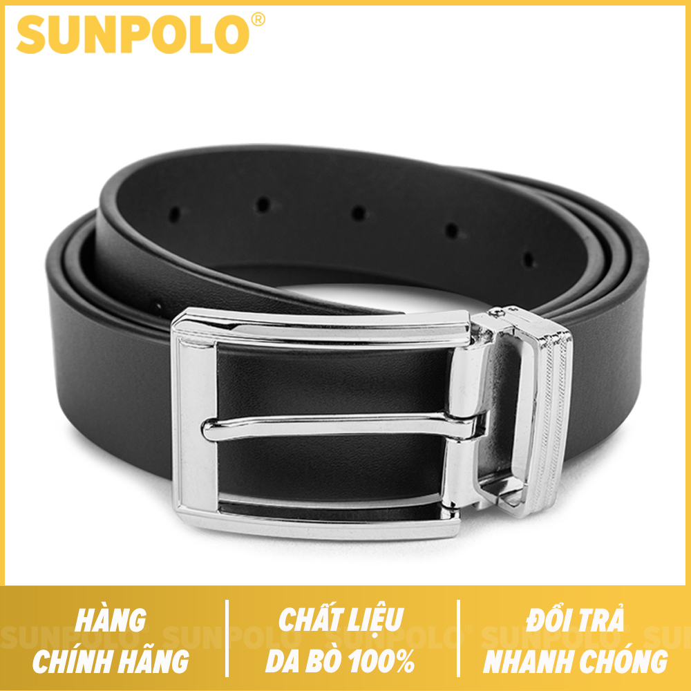 Thắt lưng nam da bò khóa kim đơn giản SunPoLo BS02DN (Đen, Nâu)