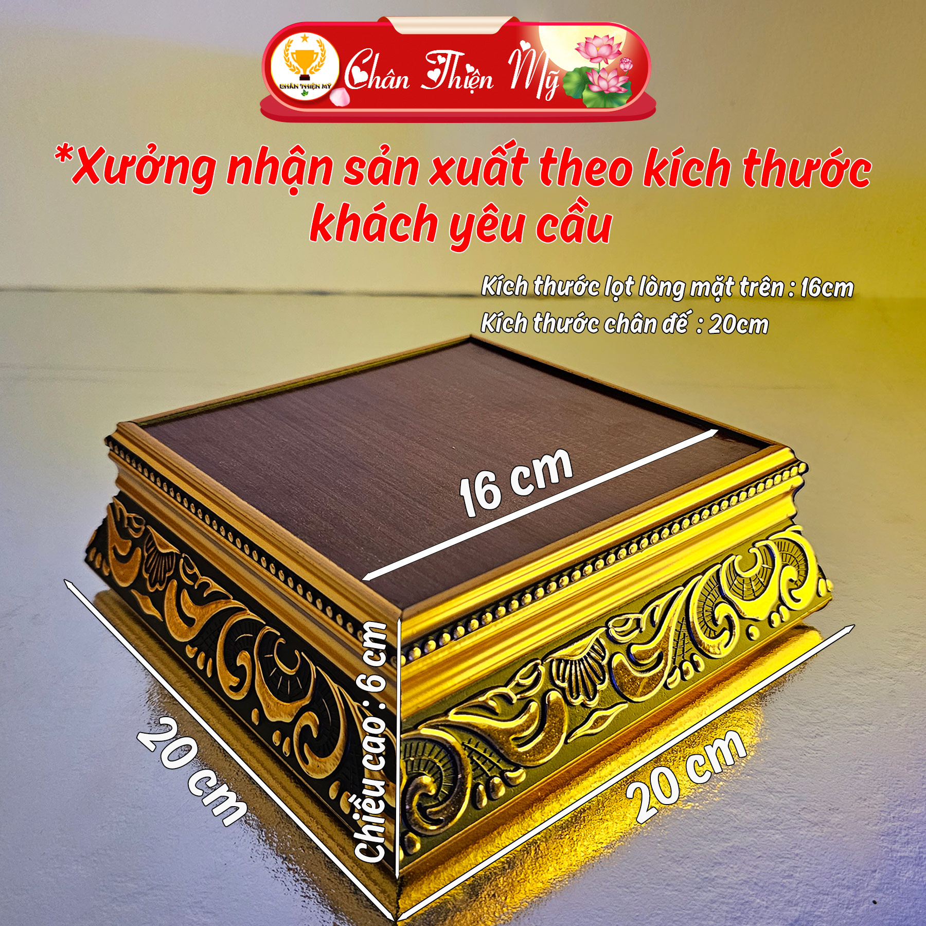 Đế gỗ, đôn gỗ vuông kê tượng chân thiện mỹ, vật phẩm phong thuỷ, đồ trang trí tượng phật nhiều kích thước