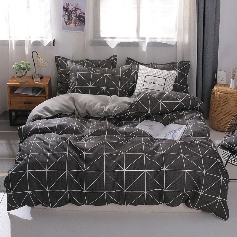 Bộ Chăn Ga Gối Poly Nhập 4 món[1m6x2m và 1m8x2m], mẫu bò sữa trắng