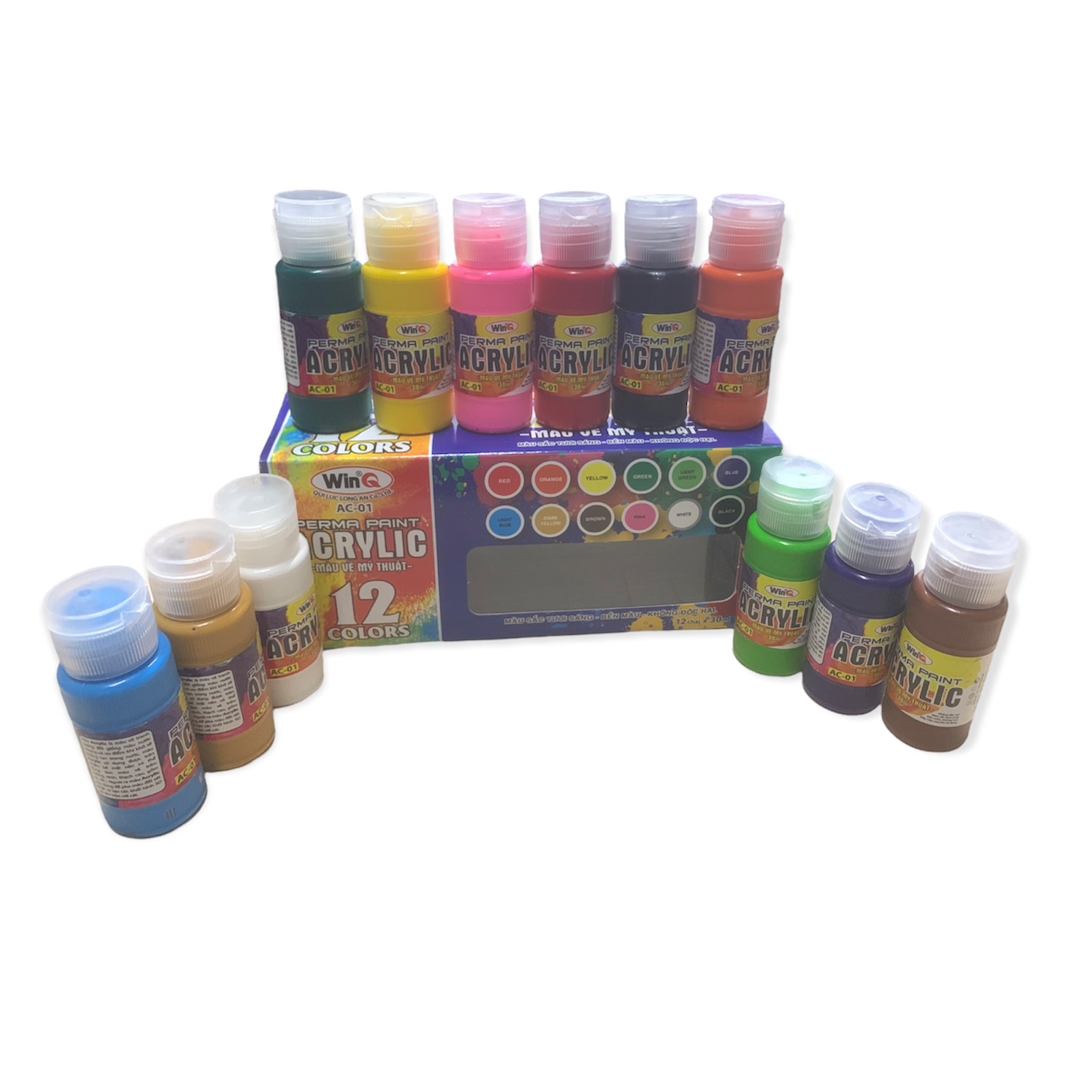 Hộp 12 lọ màu Acrylic WinQ AC-01 (Lọ 30ml)