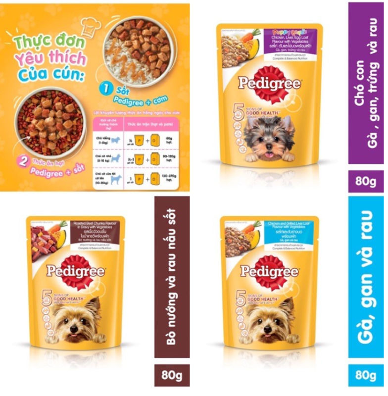 Pate chó Pedigree vị Bò, Gan, Trứng Sữa, và rau 80g