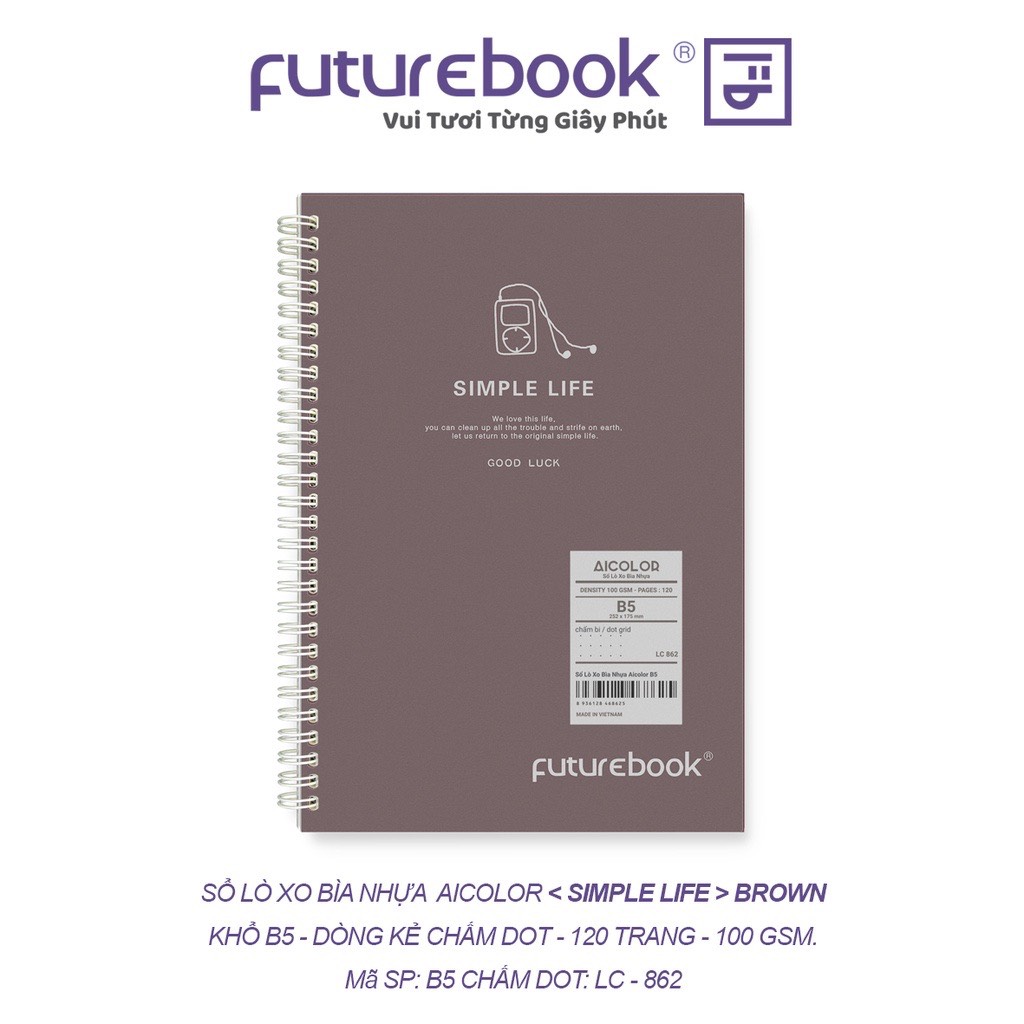 Sổ Lò Xo Bìa Nhựa Aicolor B5 Chấm Dot 120 Trang 100 GSM. VPP FUTUREBOOK. MSP: LC862. Giao mẫu ngẫu nhiên.
