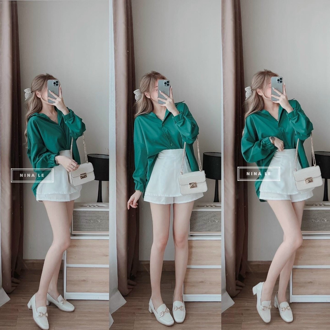 Sét Áo Sơ Mi Tay Kiểu Phối Quần Váy