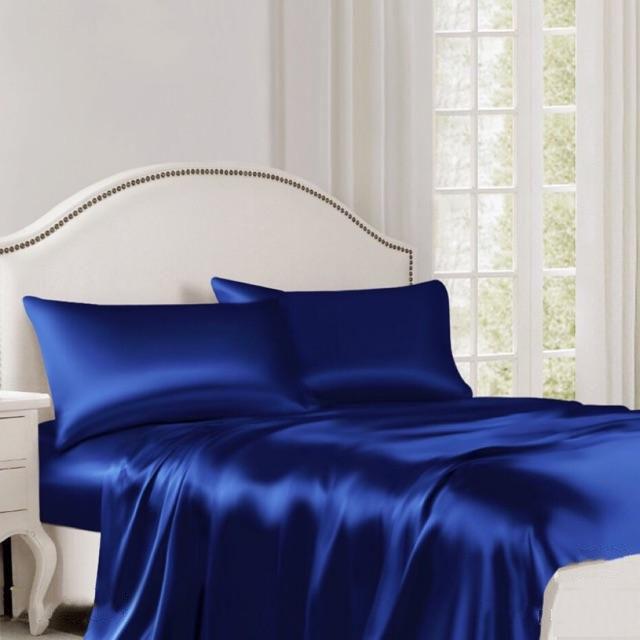 ( Lụa Loại 1) Bộ 4 Món Ga Gối Phi Lụa Màu Xanh Coban Cao Cấp Mềm Mại Lan Pham Bedding