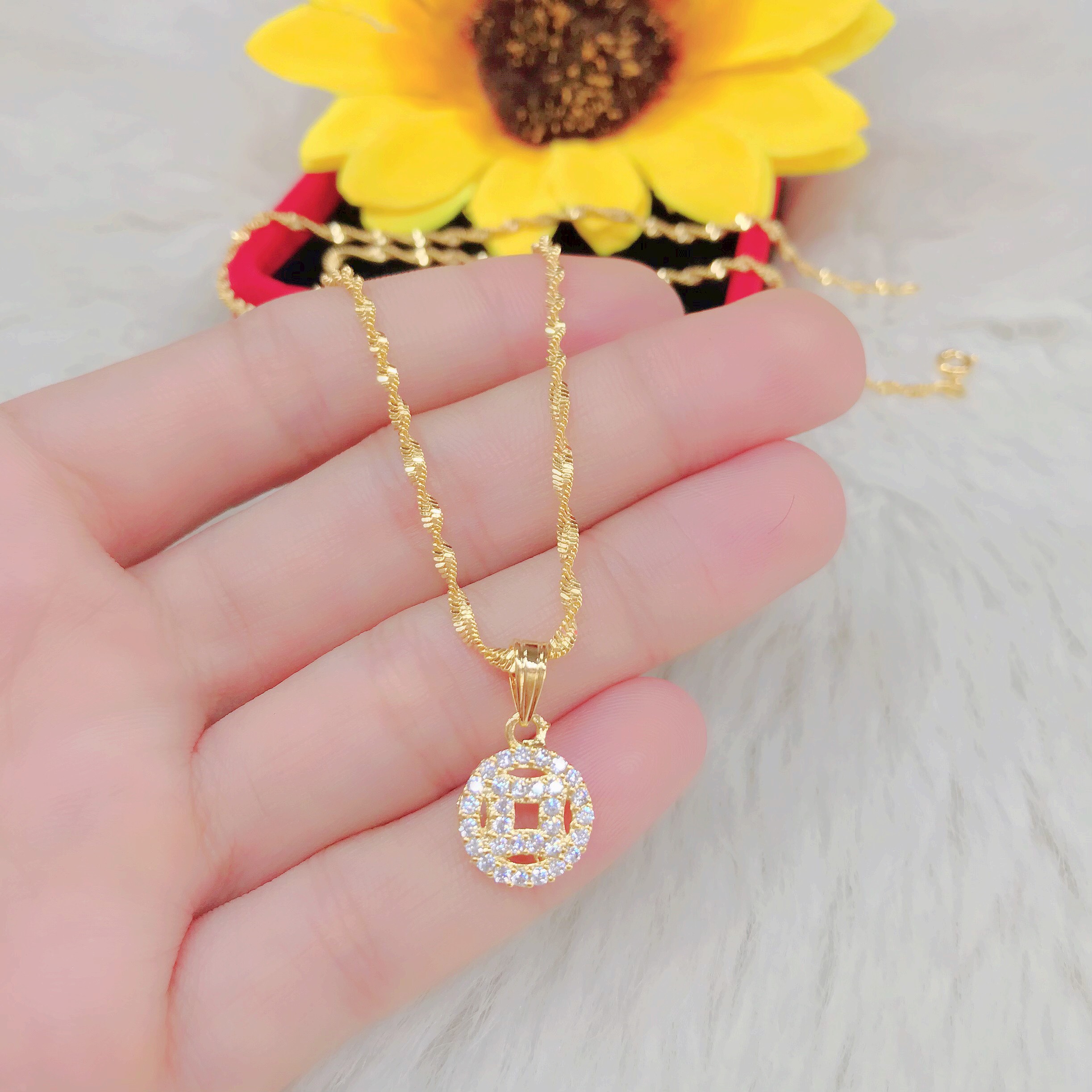 Dây chuyền nữ mặt kim tiền mạ 18k cao cấp H83