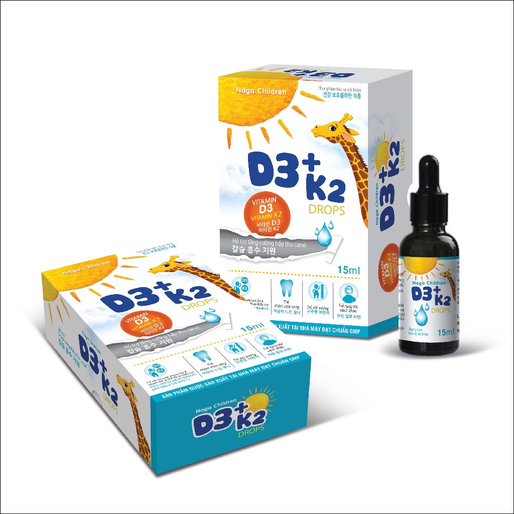 Naga children d3 + k2 drops tăng cường hấp thu canxi cải thiện tình trạng bé còi xương, chậm mọc răng - 15ml