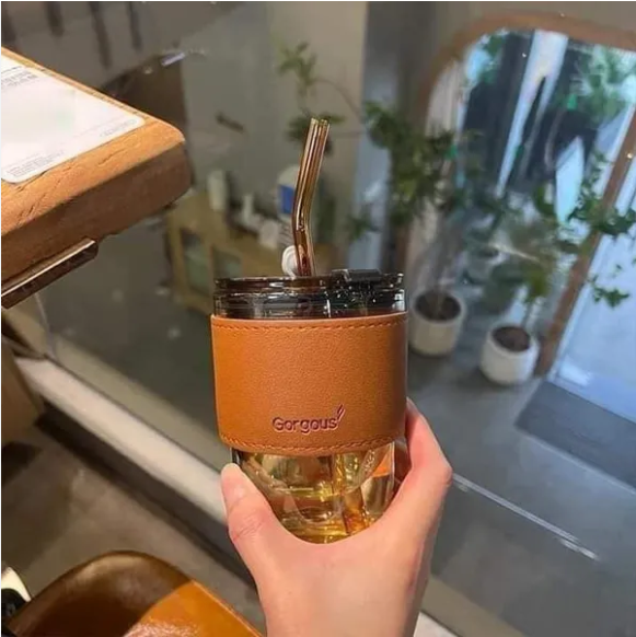 Ly thủy tinh hổ phách Gorgous bao da - loại lớn 450ml