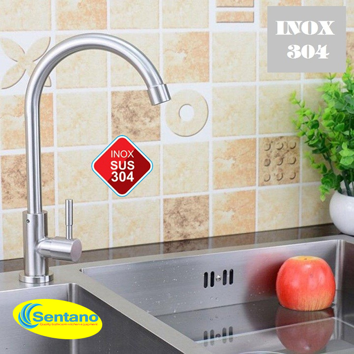 Vòi rửa chén lạnh inox 304 vòi chén lạnh fi18 gắn chậu rửa chén ống vòi xoay 360 độ+ dây cấp inox