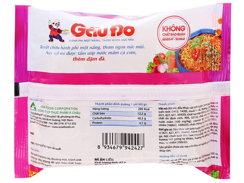 Thùng 30 Mì Gói Ăn Liền Gấu Đỏ Thịt Bằm 63g