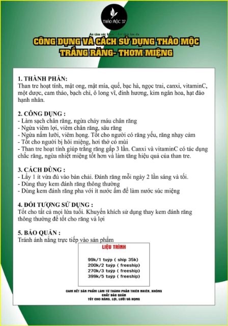 [HCM][Giá Sỉ ] Kem đánh trắng răng thơm miệng thảo mộc 37