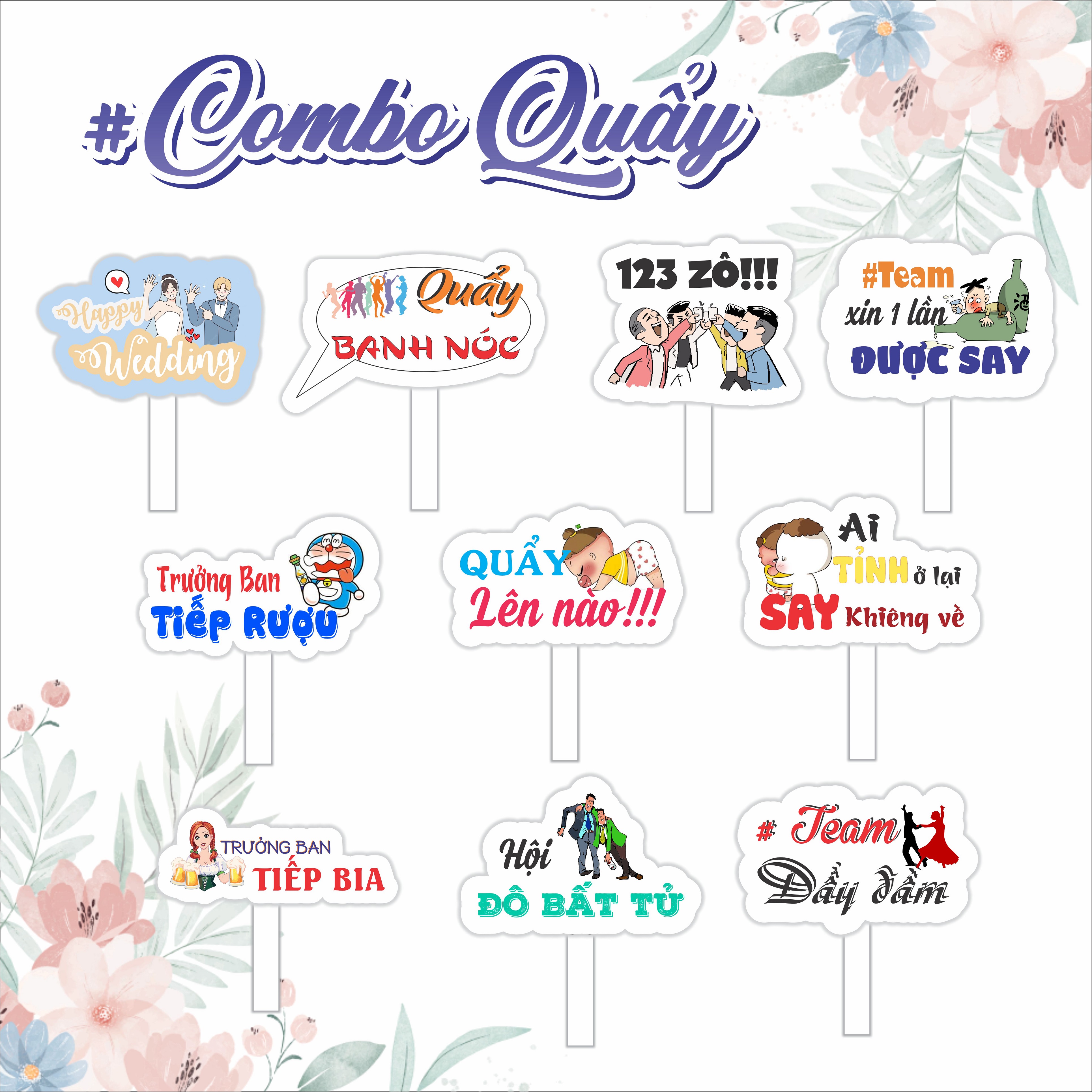 COMBO 10 Hashtag cầm tay đám cưới. 10 chiếc 1 Combo