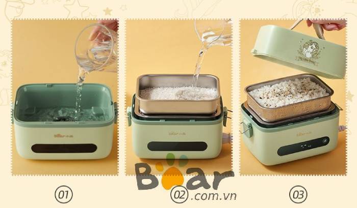 Hộp cơm điện Bear inox 2 tầng 3 ngăn