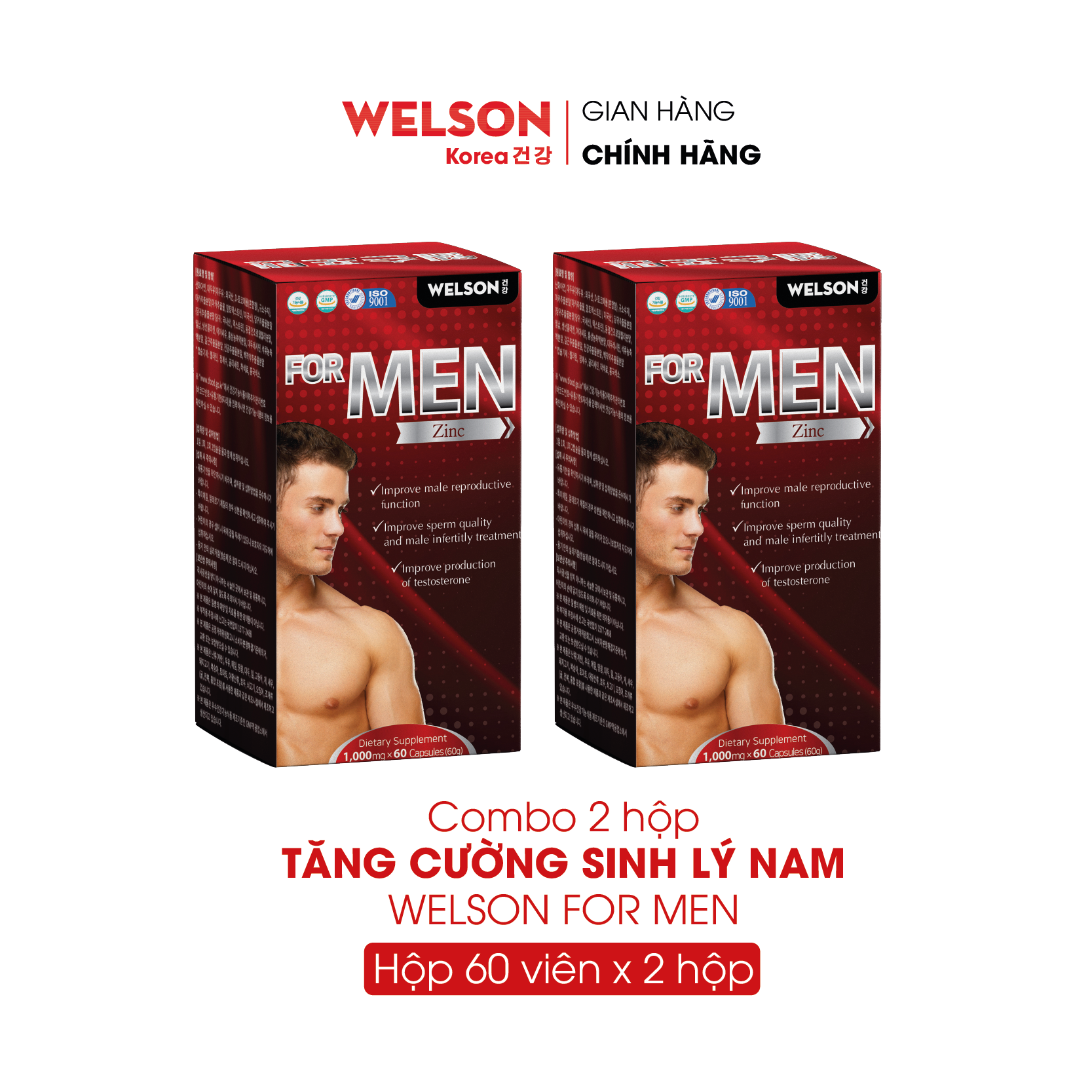 Combo 2 hộp viên uống tăng cường sinh lý nam Welson For Men 2x60 viên