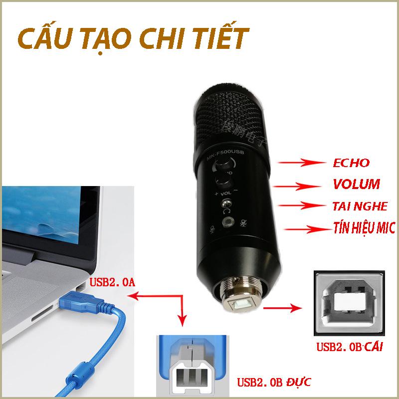 Micro Karaoke không cần cài đặt F500USB Sử dụng cổng USB 2.0 - Microphone Plug and Play