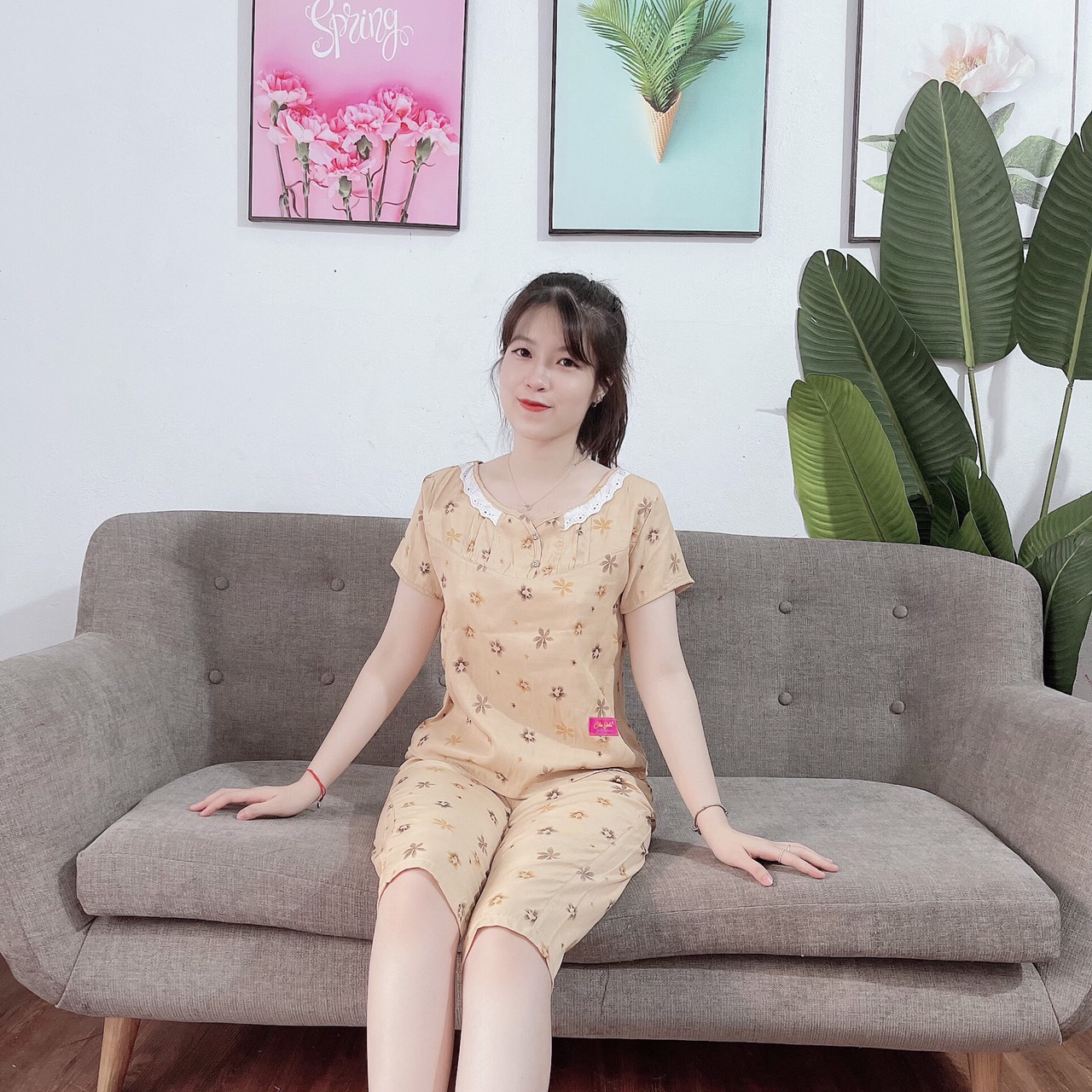 [Đồ Ngủ] Đồ Bộ Mặc Nhà Quần Lửng Chất Đũi Lạnh Loại 1