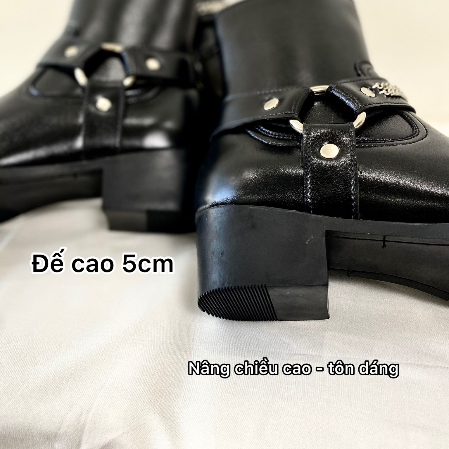 (5cm) Harness Boot Xích Nam, Harness boots da nappa bảo hành 12 tháng