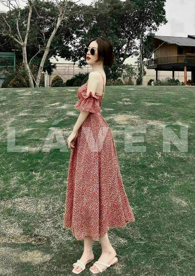 [Đầm mới] đầm maxi lụa hoa hai dây có mút ngực kiểu đầm maxi tiểu thư chất lụa dày dặn mịn da thời trang thiết kế LANCHI