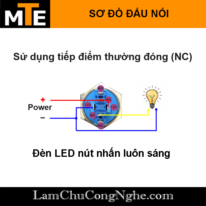 Nút nhấn giữ chống nước có LED 22mm 220V