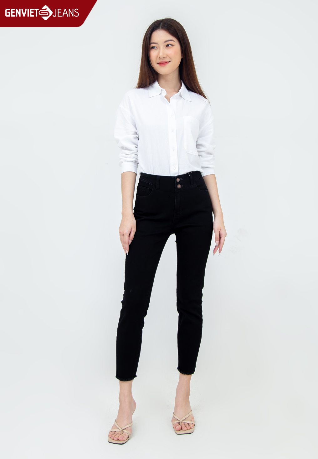 Quần dài jeans nữ ống col tq103j2131 genviet jeans