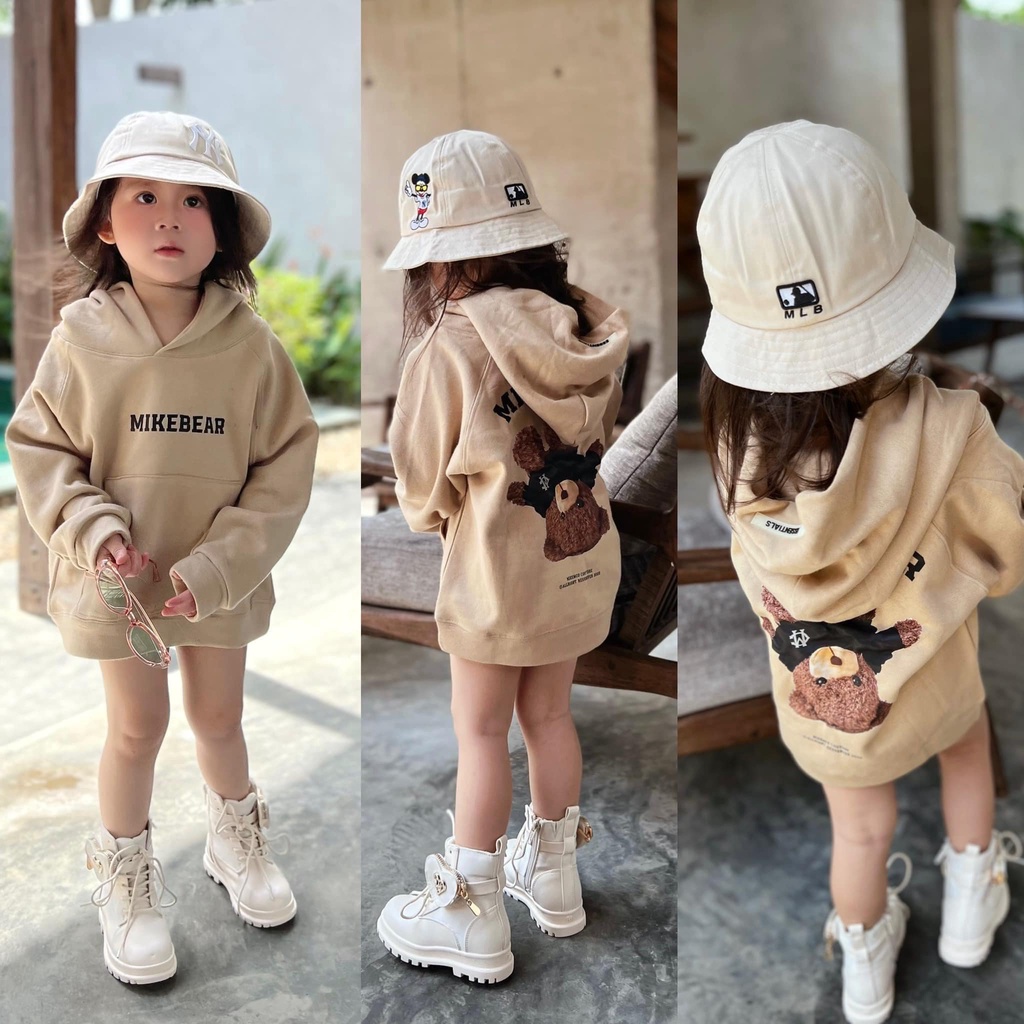Áo nỉ hoodie có mũ mikebear cho bé , áo nỉ có mũ bé gái, trai unisex, TP KIDs